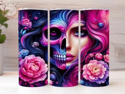 Girl With Skull 20oz Tumbler Png, Straight & Tapered Tumbler Png, Floral Women Tumbler Png, Digital Download PNG Sublimation Lara' s Designs 