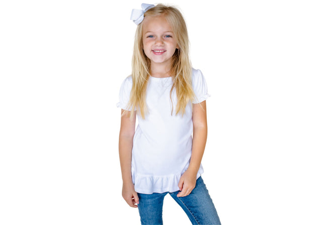 Girl's 85% Polyester-Cotton Blend Ruffle Shirts | Blanks for Sublimation & Heat Transfers [Baby to Big Girl] Physical ARB Blanks 