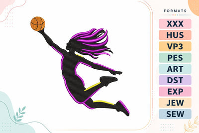 Girls Basketball Silhouette Embroidery Design - Female Athlete Sports Embroidery/Applique DESIGNS sg embroidery 