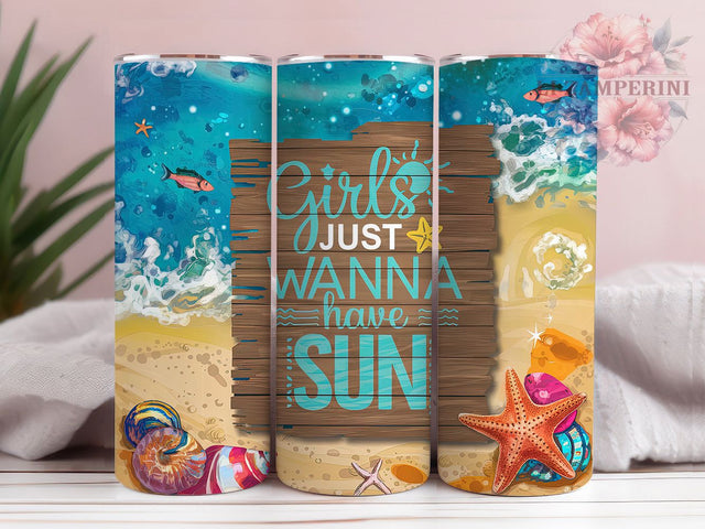 Girls Just Wanna Have Sun 20oz Tumbler, Beach Tumbler, Girls Trip Tumbler, Sunshine Tumbler, Vacation Tumbler, 20oz Sublimation Wrap, Tropical Tumbler Sublimation Li Zamperini 