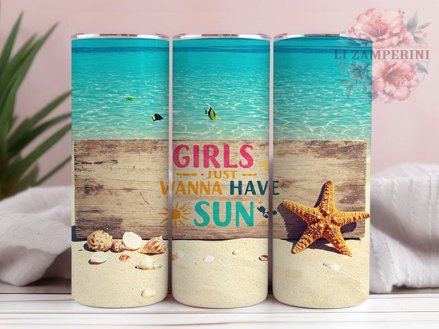 Girls Just Wanna Have Sun 20oz Tumbler, Beach Tumbler, Girls Trip Tumbler, Sunshine Tumbler, Vacation Tumbler, 20oz Sublimation Wrap, Tropical Tumbler Sublimation Li Zamperini 