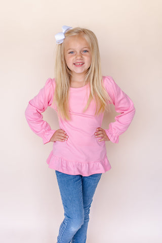 Girl's Long Sleeve Ruffle Shirt (Youth) | Blanks for HTV and T Shirt Tranfers Physical ARB Blanks Bubble Gum Pink 6 