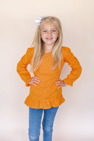 Girl's Long Sleeve Ruffle Shirt (Youth) | Blanks for HTV and T Shirt Tranfers Physical ARB Blanks Orange 6 