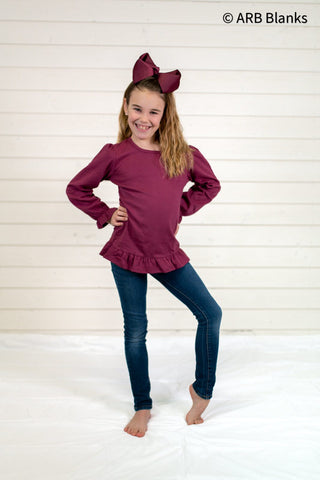 Girl's Long Sleeve Ruffle Shirt (Youth) | Blanks for HTV and T Shirt Tranfers Physical ARB Blanks Maroon 6 