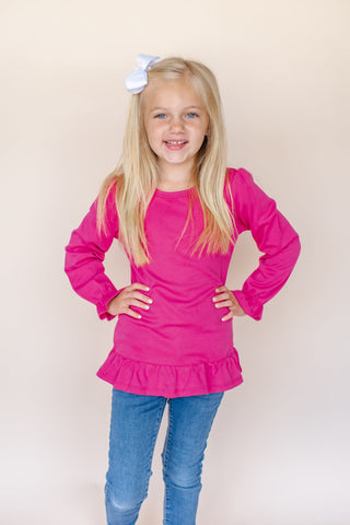 Girl's Long Sleeve Ruffle Shirt (Youth) | Blanks for HTV and T Shirt Tranfers Physical ARB Blanks Raspberry 6 