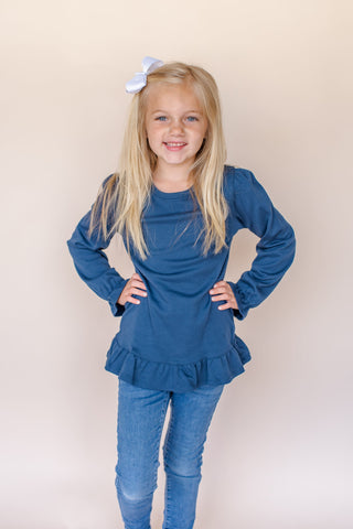 Girl's Long Sleeve Ruffle Shirt (Youth) | Blanks for HTV and T Shirt Tranfers Physical ARB Blanks Navy 6 