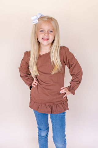 Girl's Long Sleeve Ruffle Shirt (Youth) | Blanks for HTV and T Shirt Tranfers Physical ARB Blanks Brown 6 