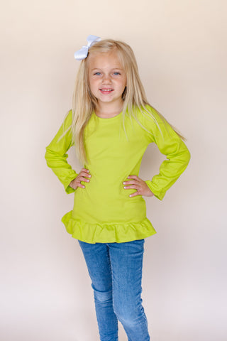 Girl's Long Sleeve Ruffle Shirt (Youth) | Blanks for HTV and T Shirt Tranfers Physical ARB Blanks Lime Punch 6 