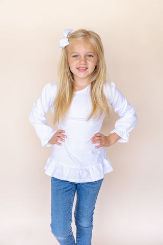 Girl's Long Sleeve Ruffle Shirt (Youth) | Blanks for HTV and T Shirt Tranfers Physical ARB Blanks White 6 