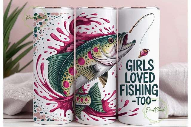 Girls Love Fishing 20oz Tumbler Wrap Sublimation PixelChick 