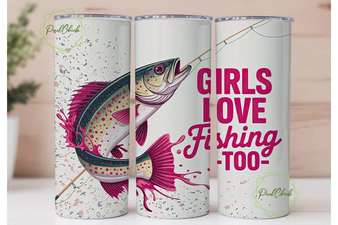Girls Love Fishing 20oz Tumbler Wrap Sublimation PixelChick 