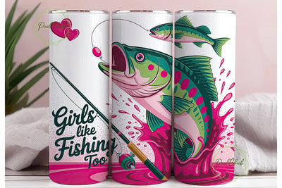 Girls Love Fishing Pink Fish Tumbler Sublimation PixelChick 