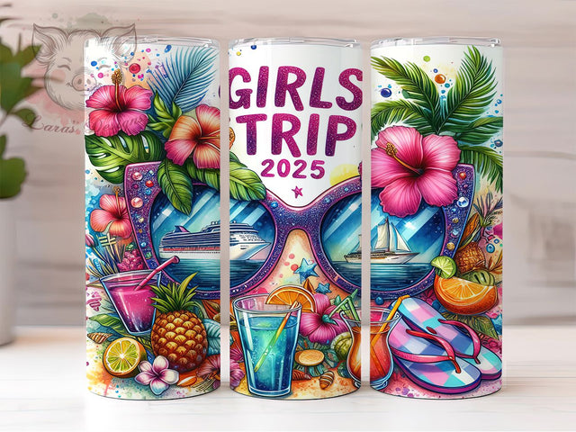 Girls Trip Tropical Cruise Tumbler, Tropical Cruise Tumbler, 20oz Tumbler Wrap, Vacation Tumbler, Cruise Tumbler, Tropical Tumbler, Travel Tumbler Design Sublimation Lara' s Designs 