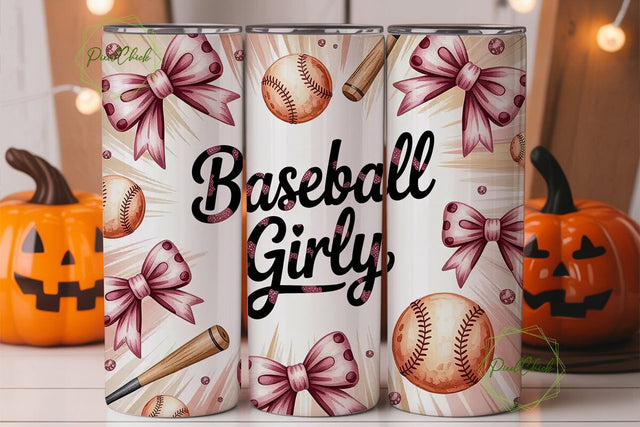 Girly Baseball 20oz Tumbler Wrap Sublimation PixelChick 