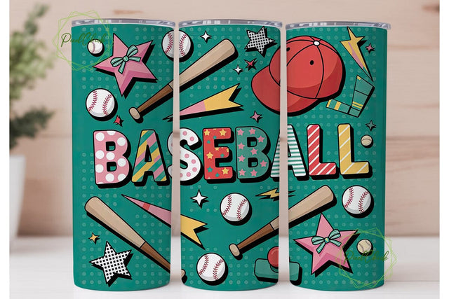 Girly Baseball 20oz Tumbler Wrap Sublimation PixelChick 