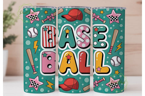 Girly Baseball 20oz Tumbler Wrap Sublimation PixelChick 