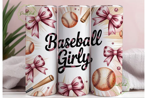 Girly Baseball 20oz Tumbler Wrap Sublimation PixelChick 