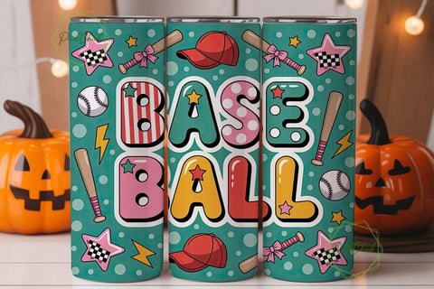 Girly Baseball 20oz Tumbler Wrap Sublimation PixelChick 