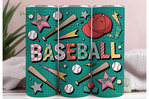 Girly Baseball 20oz Tumbler Wrap Sublimation PixelChick 