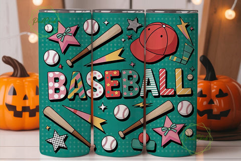 Girly Baseball 20oz Tumbler Wrap Sublimation PixelChick 