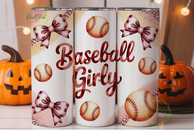 Girly Baseball 20oz Tumbler Wrap Sublimation PixelChick 
