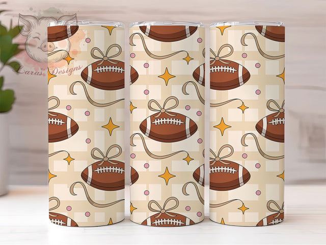 Girly Fall Football Bow Tumbler, Fall Bows Wrap, 20oz Sublimation, Girly Football Cup, Autumn Bow Mug, Cute Fall Tumbler, Football Season Drinkware Sublimation Lara' s Designs 