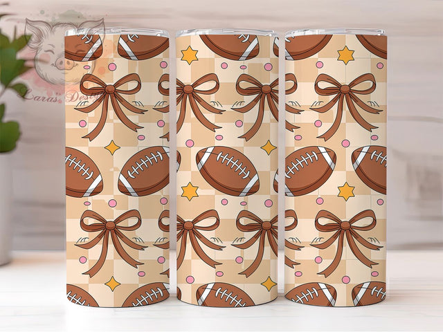 Girly Fall Football Bow Tumbler, Fall Bows Wrap, 20oz Sublimation, Girly Football Cup, Autumn Bow Mug, Cute Fall Tumbler, Football Season Drinkware Sublimation Lara' s Designs 