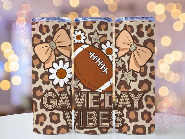 Girly Leopard Game Day Vibes Tumbler Wrap, Leopard Football Tumbler, Game Day Tumbler Wrap, 20oz Skinny Tumbler, Girly Football Tumbler, Football Sublimation, Cheetah Print Tumbler Sublimation SvggirlplusArt 