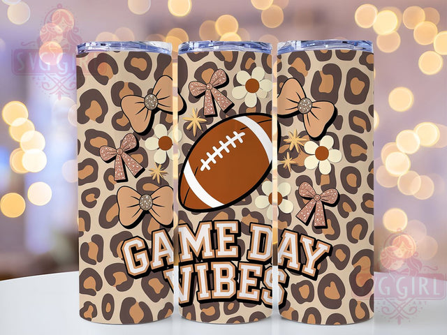 Girly Leopard Game Day Vibes Tumbler Wrap, Leopard Football Tumbler, Game Day Tumbler Wrap, 20oz Skinny Tumbler, Girly Football Tumbler, Football Sublimation, Cheetah Print Tumbler Sublimation SvggirlplusArt 