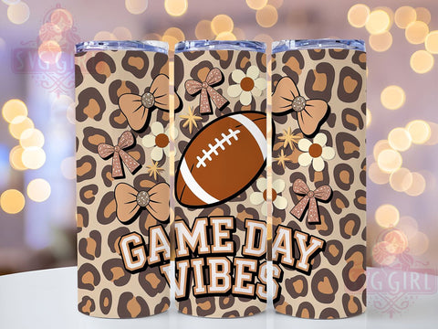 Girly Leopard Game Day Vibes Tumbler Wrap, Leopard Football Tumbler, Game Day Tumbler Wrap, 20oz Skinny Tumbler, Girly Football Tumbler, Football Sublimation, Cheetah Print Tumbler Sublimation SvggirlplusArt 