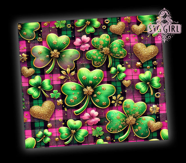 Girly Pink Clover 20oz Tumbler, St Patrick's Day Tumbler, Clover Tumbler Wrap, 20oz Tumbler Sublimation, Girly St Patricks Design, Pastel St Patricks, Pink Clover Design Sublimation SvggirlplusArt 