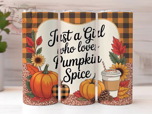 Girly Pumpkin Spice Fall Tumbler Wrap, Fall Tumbler Png, 20oz Skinny Tumbler, Sublimation Download, Just A Girl Who Loves, Autumn Coffee Png, Girly Fall Tumbler Sublimation Lara' s Designs 