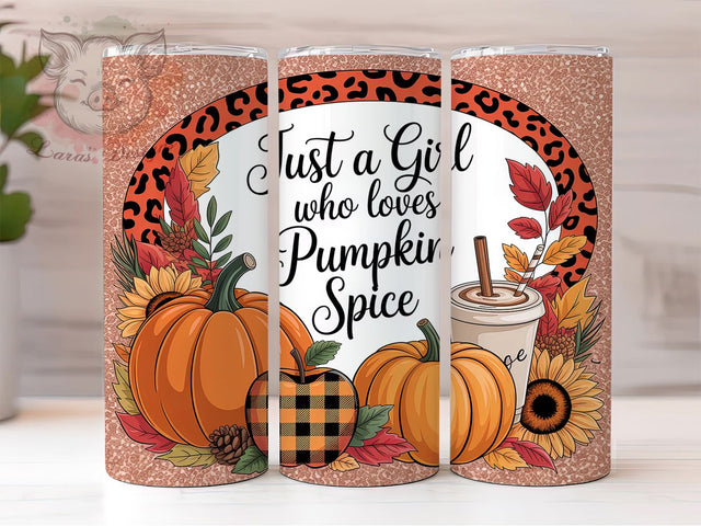 Girly Pumpkin Spice Fall Tumbler Wrap, Fall Tumbler Png, 20oz Skinny Tumbler, Sublimation Download, Just A Girl Who Loves, Autumn Coffee Png, Girly Fall Tumbler Sublimation Lara' s Designs 