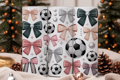 Girly Soccer Bows 20oz Tumbler Wrap Sublimation DesignSVG 