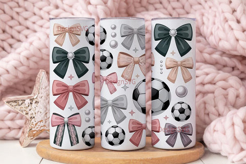 Girly Soccer Bows 20oz Tumbler Wrap Sublimation DesignSVG 
