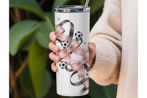 Girly Soccer Bows 20oz Tumbler Wrap Sublimation DesignSVG 