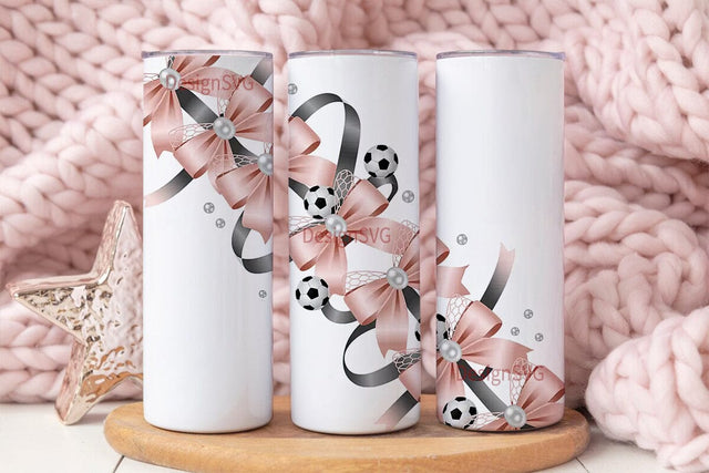 Girly Soccer Bows 20oz Tumbler Wrap Sublimation DesignSVG 