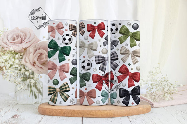 Girly Soccer Bows 20oz Tumbler Wrap Sublimation sassyprint 