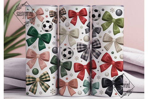 Girly Soccer Bows 20oz Tumbler Wrap Sublimation sassyprint 