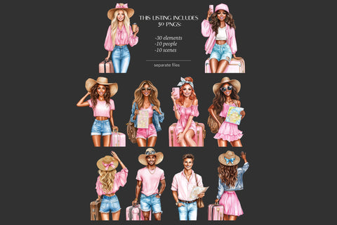 Girly Travel Clipart | Pink Summer Vacation PNGs SVG GlamArtZhanna 