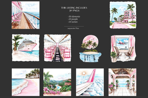 Girly Travel Clipart | Pink Summer Vacation PNGs SVG GlamArtZhanna 