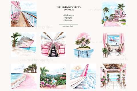 Girly Travel Clipart | Pink Summer Vacation PNGs SVG GlamArtZhanna 