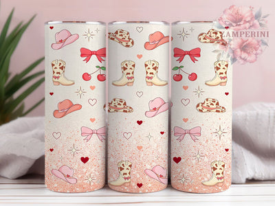 Girly Western Kawaii 20oz Tumbler, Girly Western, Kawaii Style, Cute Theme, Sublimation Wrap, 20oz Tumbler, Playful Aesthetic, Retro Design Sublimation Li Zamperini 