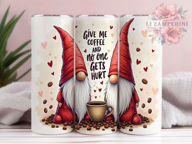 Give Me Coffee And No One Gets Hurt 20oz Tumbler Wrap PNG, Gnome Tumbler PNG Sublimation Design, Straight & Tapered Tumbler Wrap, Instant Digital Download Sublimation Li Zamperini 