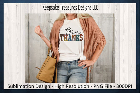 Give Thanks, Fall Autumn Faux Embroidery Letters, Sublimation PNG, Autumn Tess, Digital Download Sublimation Keepsake Treasures Designs LLC. 