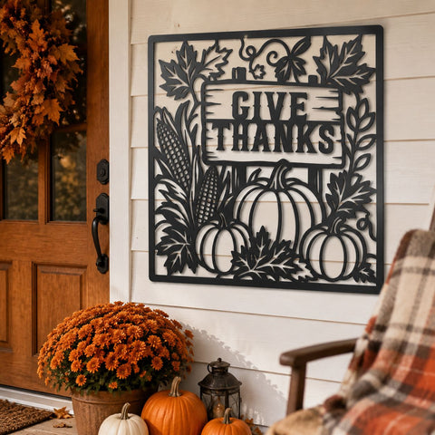 Give Thanks Laser SVG | Thanksgiving SVG Cut File | Pumpkin Laser Cut File | Autumn Metal Art | CNC Plasma Dxf | Thanksgiving Wall Decor SVG HappyDesignStudio 