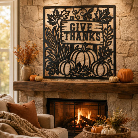 Give Thanks Laser SVG | Thanksgiving SVG Cut File | Pumpkin Laser Cut File | Autumn Metal Art | CNC Plasma Dxf | Thanksgiving Wall Decor SVG HappyDesignStudio 