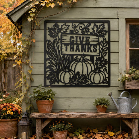 Give Thanks Laser SVG | Thanksgiving SVG Cut File | Pumpkin Laser Cut File | Autumn Metal Art | CNC Plasma Dxf | Thanksgiving Wall Decor SVG HappyDesignStudio 