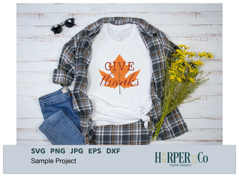 Give Thanks Leaf SVG PNG Cut EPS File SVG HarperNCo 
