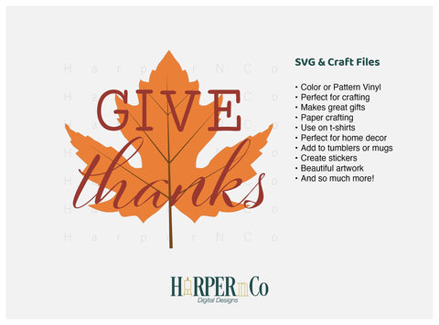 Give Thanks Leaf SVG PNG Cut EPS File SVG HarperNCo 